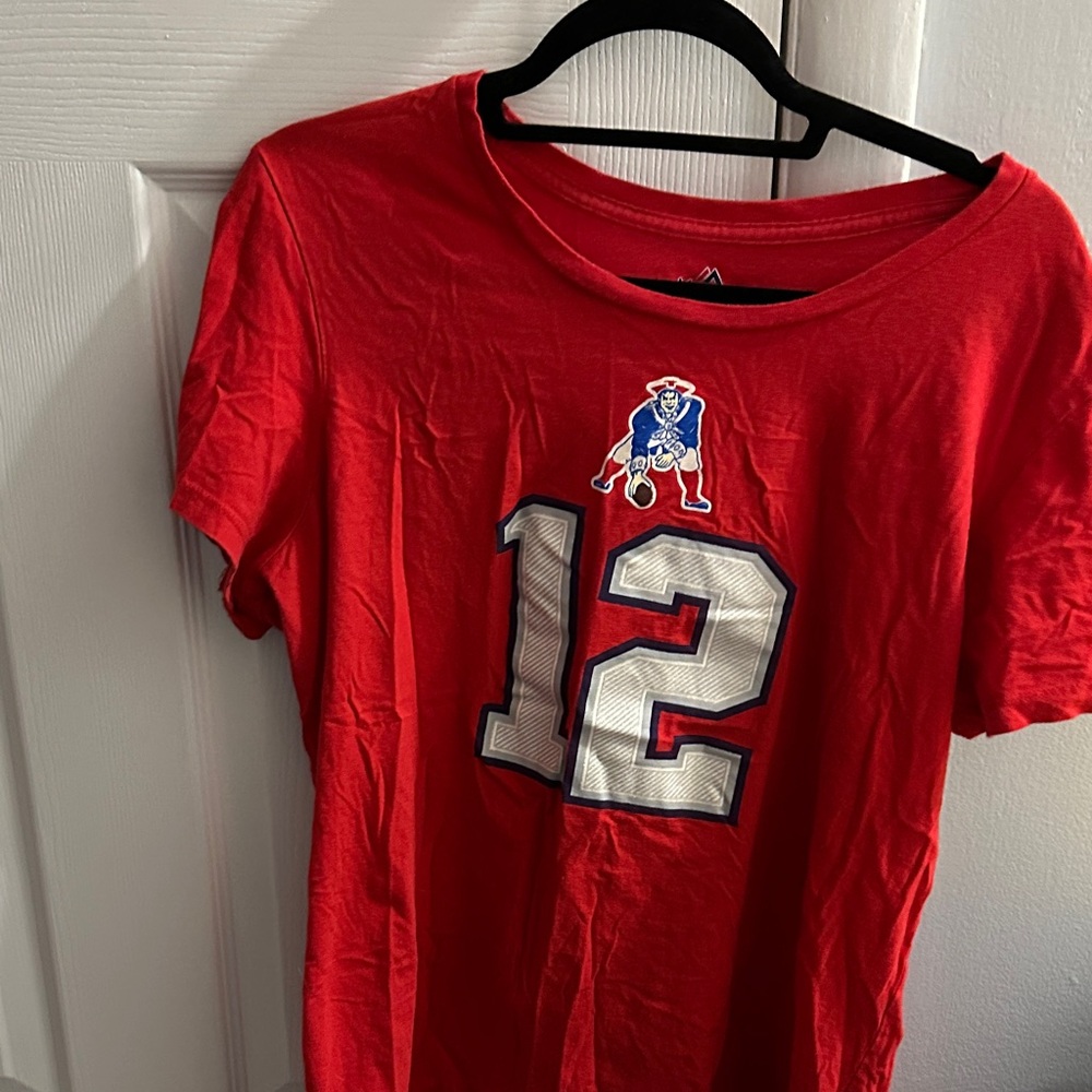 Red Womens Short Sleeve Tee with Number 12 Design